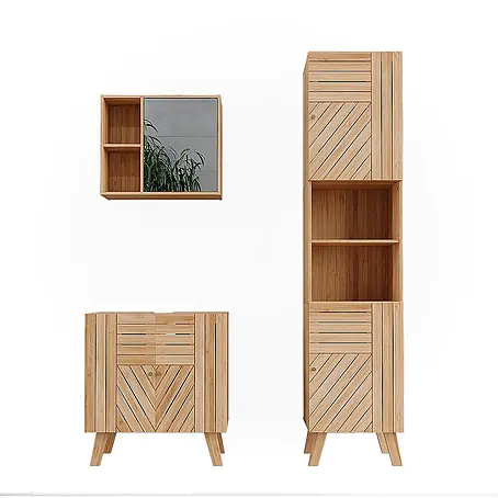 Vicco  Badmöbel-Set Lucie Bambus 3 Teile, mit Hochschrank