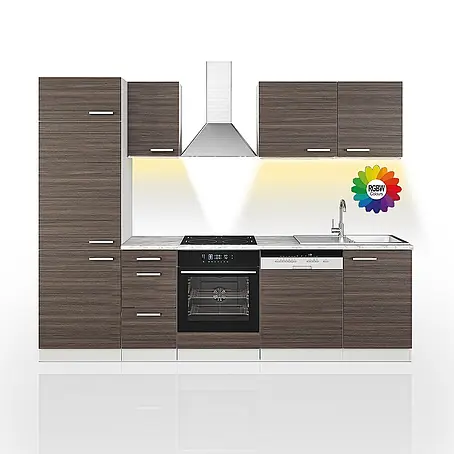 Vicco  Küchenzeile Optima Edelgrau/Weiß ohne Arbeitsplatte mit LED-Leisten