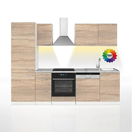 Vicco  Küchenzeile Optima Sonoma/Weiß ohne Arbeitsplatte mit LED-Leisten