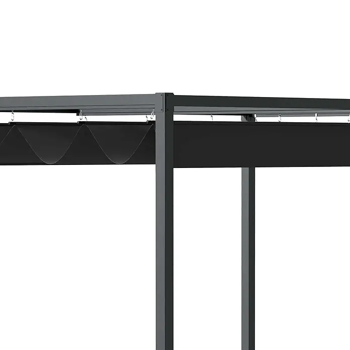 Outsunny Raffpavillon - Farbe Dach: Schwarz - Dunkelgraues Pergola-Gestell mit einem schwarzen, wellenförmigen, ausziehbaren Verdeck.