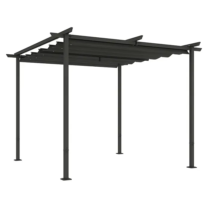 Outsunny Raffpavillon - Farbe Dach: Grau - Dunkelgraue Metall-Pergola mit ausfahrbarem Stoffdach für Beschattung im Freien.