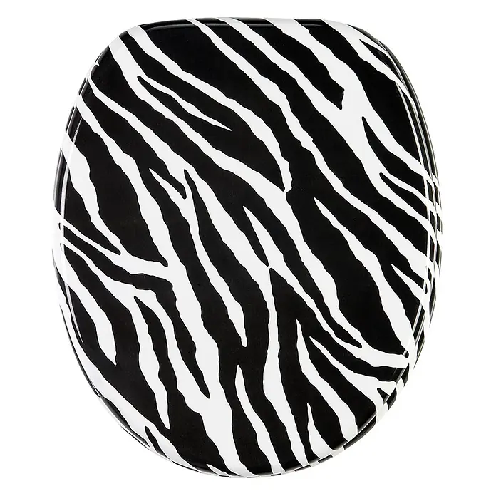 SANILO WC-Sitz Zebra Look mit Schnellverschluss - MDF, Schwarz, Mit Absenkautomatik - Schwarz-weißer Toilettensitzbezug mit Zebramuster.