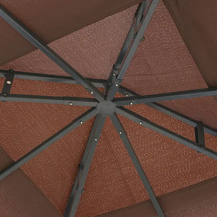 Outsunny Standard-Pavillon - Farbe Gestell: Schwarz, Stahl - Braune Stoffdachunterseite mit dunkelgrauem Metallrahmen, Mittelpunkt und Stützstreben. Strukturierte und glatte Stoffteile.