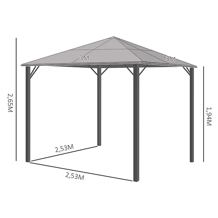 Outsunny Standard-Pavillon - Farbe Gestell: Grau, Metall - Grauer Outdoor-Pavillon mit mehrseitigem Dach.
