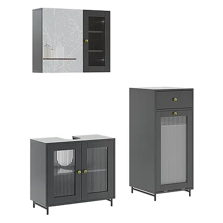 Vicco  Badmöbel-Set Malte Grau 3 Teile mit Midischrank