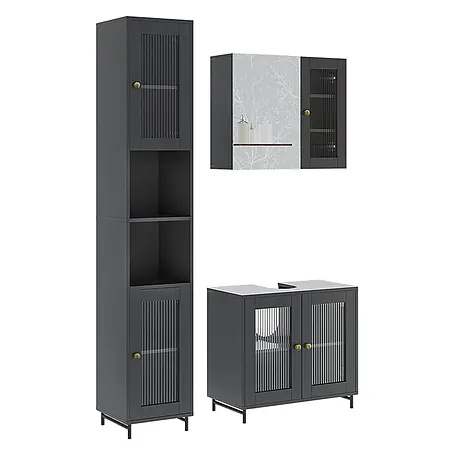 Vicco  Badmöbel-Set Malte Grau 3 Teile mit Hochschrank