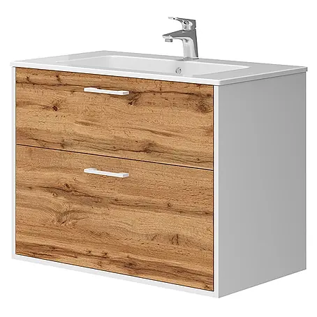 Vicco  Badmöbel-Set Lanco Weiß/Goldkraft Eiche mit Waschbecken