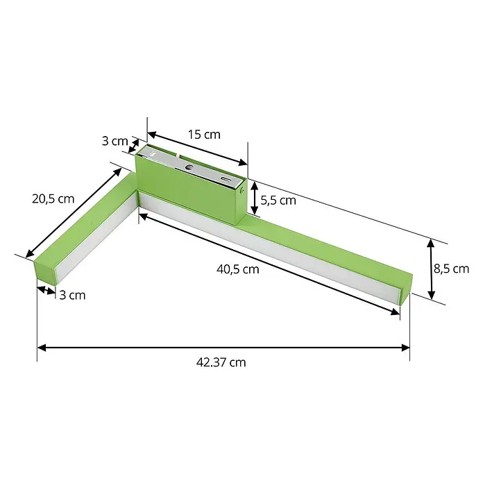 Lucande Wandleuchte Check - L x B x H: 8,5 x 43,37 x 20,5 cm, grün, grün - L-förmige grüne LED-Leuchte mit zentraler Befestigungseinheit, für lineare Beleuchtung.