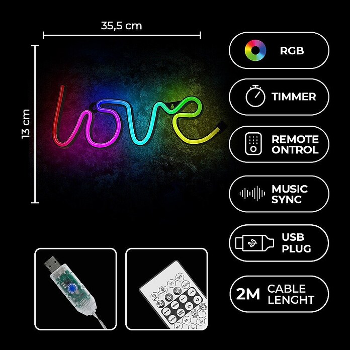 Lámpara LED decorativa Love RGB (Love RGB, An x Al: 35,5 x 13 cm) | BAUHAUS