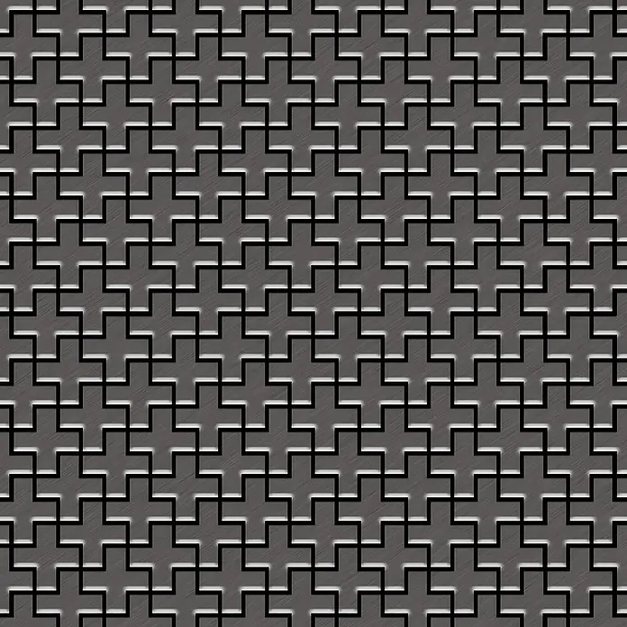 ALLOY Mosaikfliese Mosaik Fliese massiv Titan gebürstet dunkelgrau 1,6mm Swiss Cross-Ti-SB - 322 x 322 mm, Schwarz, Grau, Sonstiges - Dunkelgraue, metallische Texturplatte mit geprägtem Kreuzmuster und gebürsteter Oberfläche.