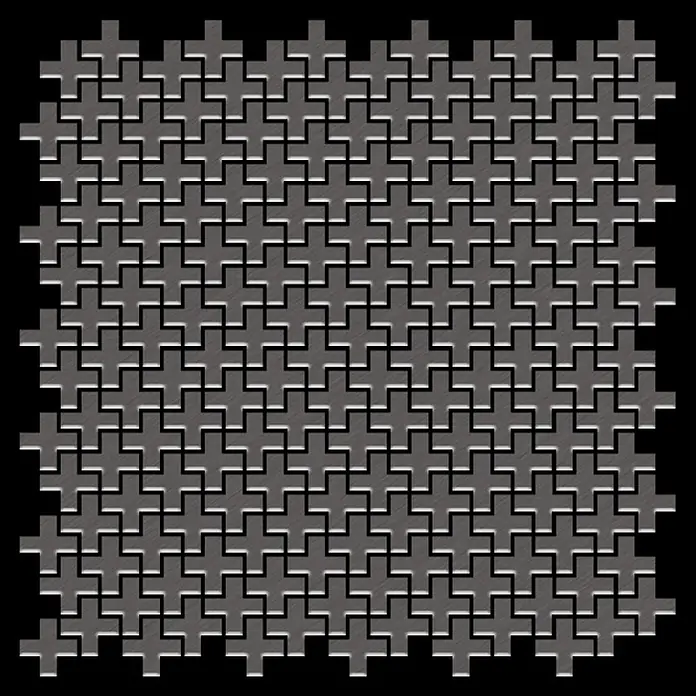 ALLOY Mosaikfliese Mosaik Fliese massiv Titan gebürstet dunkelgrau 1,6mm Swiss Cross-Ti-SB - 322 x 322 mm, Schwarz, Grau, Sonstiges - Metallisch graues, ineinandergreifendes Kreuzmuster mit gebürsteter Textur.
