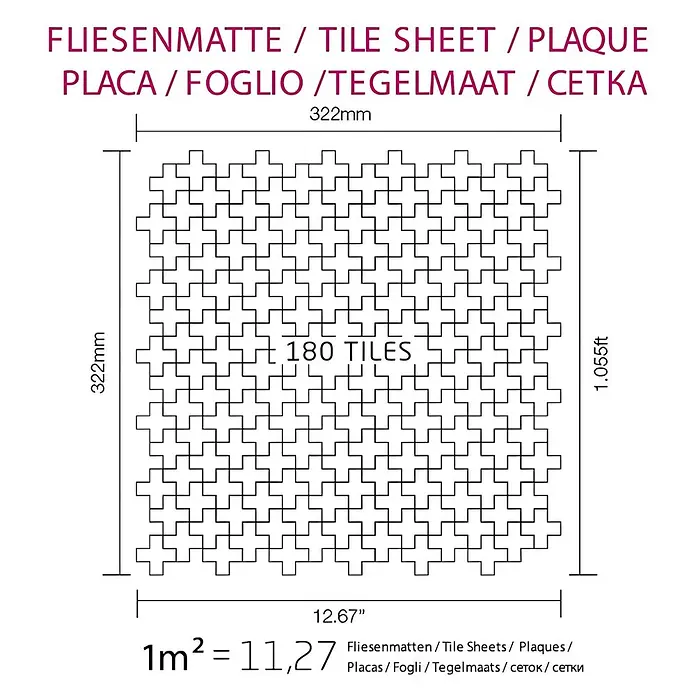 ALLOY Mosaikfliese Mosaik Fliese massiv Metall Titan hochglanz gold 1,6mm Swiss Cross-Ti-GM - 322 x 322 mm, Gold, Hochglänzend - Fliesenmatte mit 180 ineinandergreifenden kreuzförmigen Mosaikfliesen zur Boden- und Wandverkleidung.