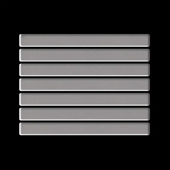 ALLOY Mosaikfliese Mosaik Fliese massiv Metall Edelstahl matt grau 1,6mm stark Linear-S-S-MA - 316 x 297 mm, Grau, Silber, Matt - Mehrere horizontale graue Rechteckleisten.