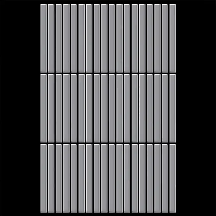 ALLOY Mosaikfliese Mosaik Fliese massiv Metall Edelstahl matt grau 1,6mm stark Linear-S-S-MA - 316 x 297 mm, Grau, Silber, Matt - Hellgraue rechteckige Mosaikfliesen vertikal angeordnet.
