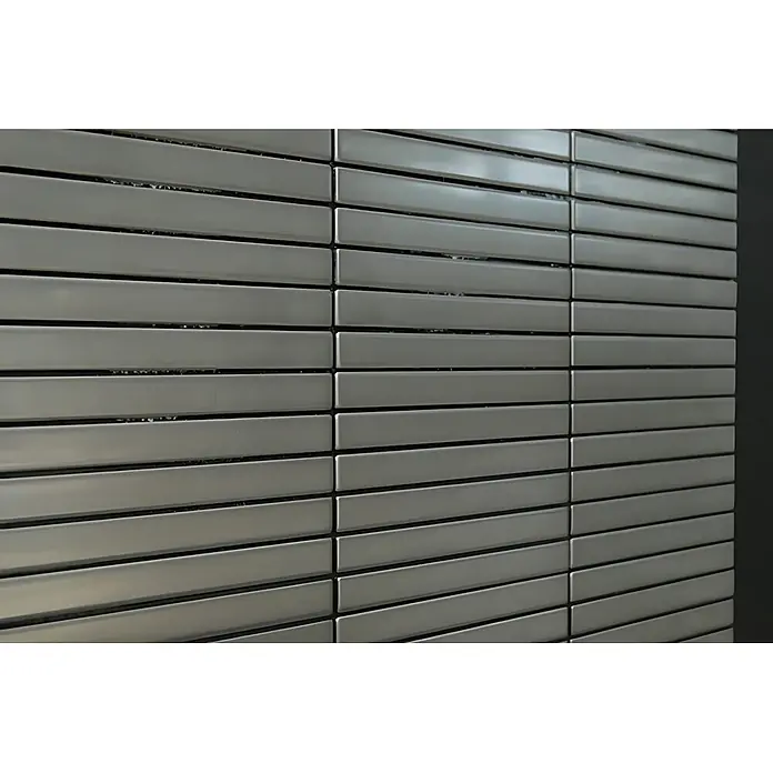 ALLOY Mosaikfliese Mosaik Fliese massiv Metall Edelstahl matt grau 1,6mm stark Linear-S-S-MA - 316 x 297 mm, Grau, Silber, Matt - Hellgraue horizontale Lamellen.