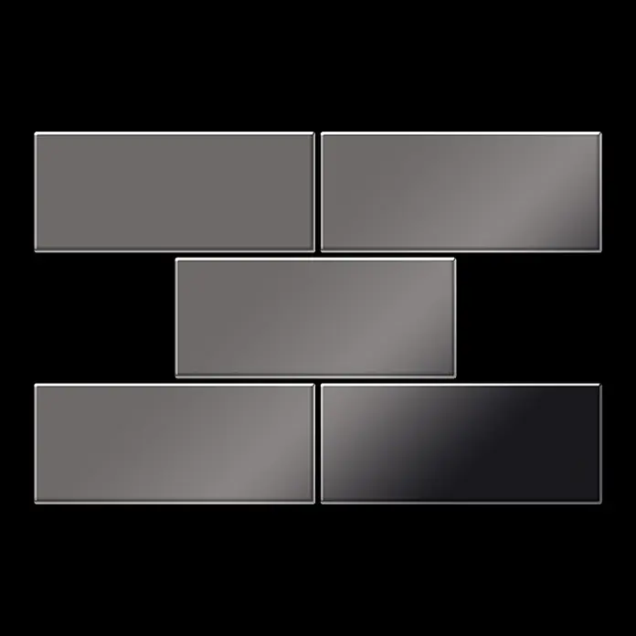 ALLOY Mosaikfliese Mosaik Fliese massiv Metall Titan hochglanz dunkelgrau 1,6mm Subway-Ti-SM - 76 x 152 mm, Schwarz, Grau, Hochglänzend - Metallisch graue und dunkelgraue rechteckige Fliesen, versetzt wie Ziegel.