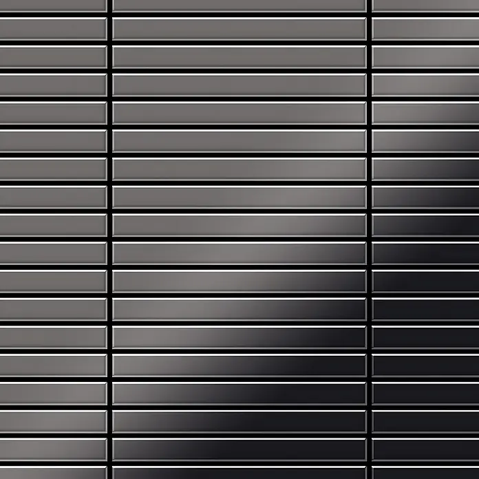 ALLOY Mosaikfliese Mosaik Fliese massiv Metall Titan hochglanz dunkelgrau 1,6mm Linear-Ti-SM - 316 x 297 mm, Schwarz, Grau, Hochglänzend - Elegante, dunkelgrau-schwarze rechteckige Gradientenplatten in Gittermuster.