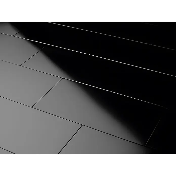 ALLOY Mosaikfliese Mosaik Fliese massiv Metall Titan hochglanz dunkelgrau 1,6mm Subway-Ti-SM - 76 x 152 mm, Schwarz, Grau, Hochglänzend - Schlanke dunkelgraue rechteckige Paneele bilden eine moderne Oberfläche.