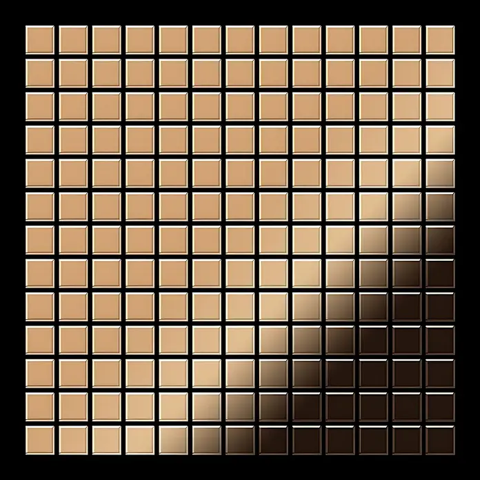 ALLOY Mosaikfliese Mosaik Fliese massiv Titan hochglänzend kupfer 1,6mm stark Mosaic-Ti-AM - 322 x 322 mm, Bronze, Hochglänzend - Metallische bronzefarbene quadratische Mosaikfliesen im Gittermuster.