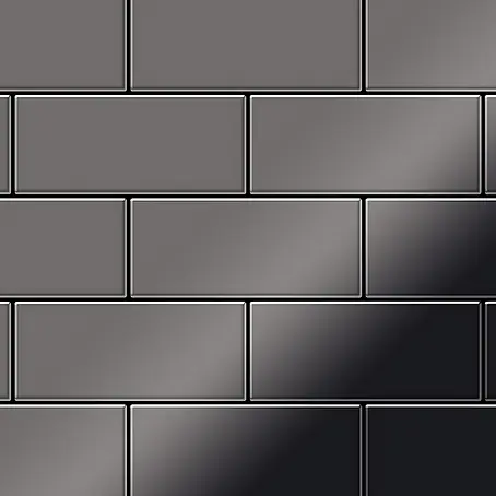 ALLOY  Mosaikfliese Mosaik Fliese massiv Metall Titan hochglanz dunkelgrau 1,6mm Subway-Ti-SM