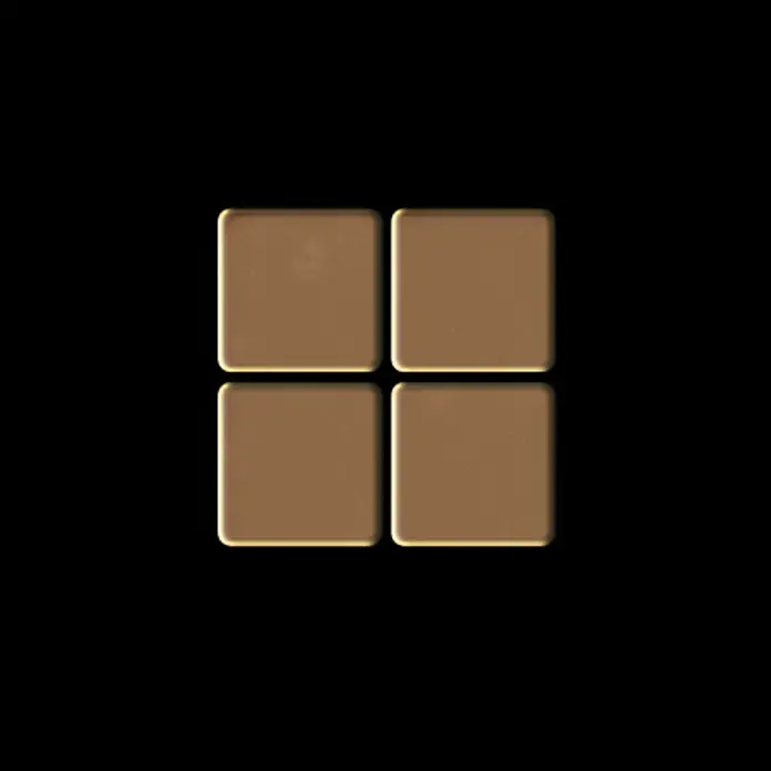 ALLOY Mosaikfliese Mosaik Fliese massiv Titan hochglänzend kupfer 1,6mm stark Mosaic-Ti-AM - 322 x 322 mm, Bronze, Hochglänzend - Vier abgerundete, goldbraune quadratische Fliesen in einem 2x2-Raster.