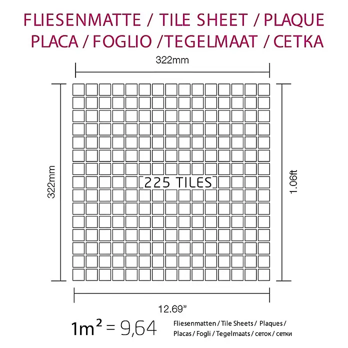 ALLOY Mosaikfliese Mosaik Fliese massiv Metall Titan gebürstet gold 1,6mm stark Mosaic-Ti-GB - 322 x 322 mm, Gold, Sonstiges - Fliesenmatte mit 225 kleinen Fliesen, 322x322mm groß.