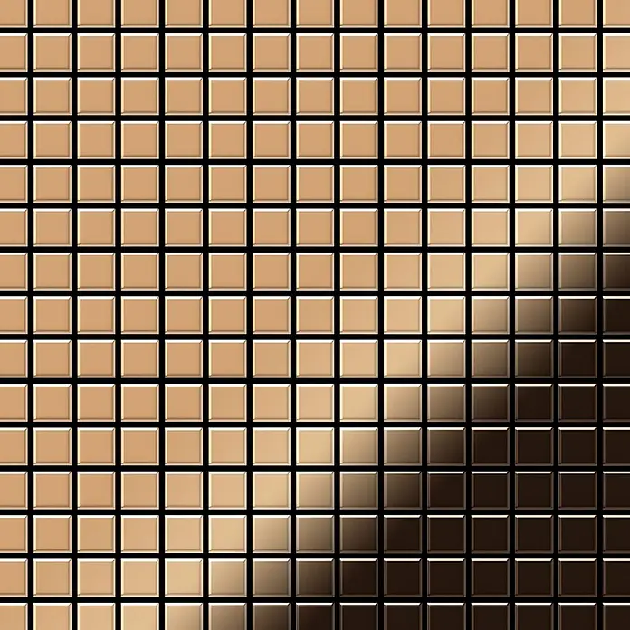ALLOY Mosaikfliese Mosaik Fliese massiv Titan hochglänzend kupfer 1,6mm stark Mosaic-Ti-AM - 322 x 322 mm, Bronze, Hochglänzend - Quadratische Metall-Mosaikfliesen mit Bronze-Dunkelbraun-Farbverlauf.