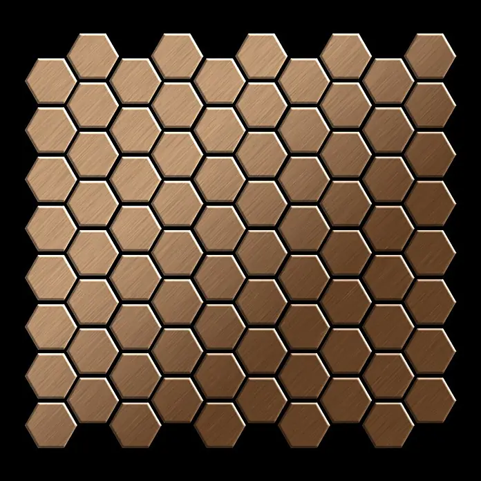 ALLOY Mosaikfliese Mosaik Fliese massiv Metall Titan gebürstet kupfer 1,6mm stark Honey-Ti-AB - 329 x 332 mm, Bronze, Sonstiges - Bronze gebürstete sechseckige Metallmosaikfliesen in einem Muster.