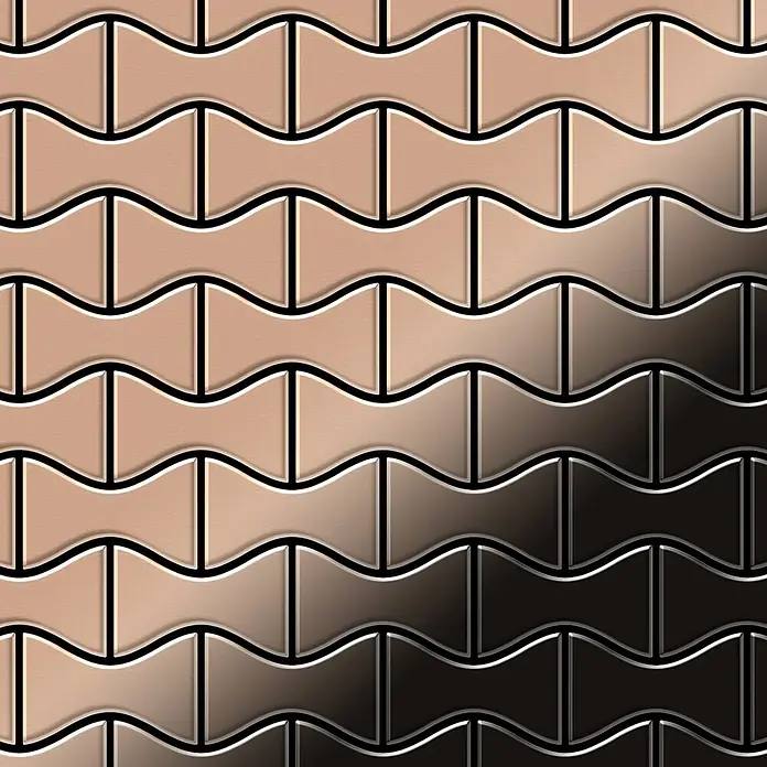ALLOY Mosaikfliese Mosaik Fliese massiv Metall Kupfer gewalzt kupfer 1,6mm stark Kismet-CM - 329 x 299 mm, Bronze, Sonstiges - Verbundene wellenförmige Fliesen in Beige-Dunkelbraun-Verlauf, bilden ein dekoratives Muster.