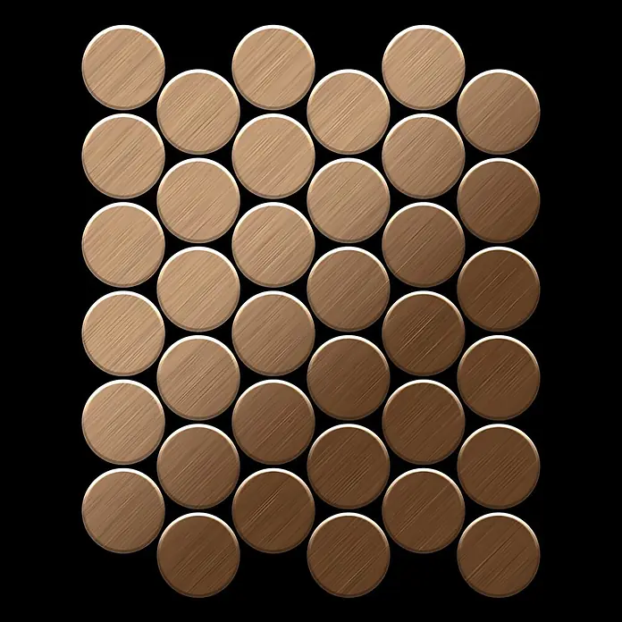 ALLOY Mosaikfliese Mosaik Fliese massiv Titan gebürstet kupfer 1,6mm stark Medallion-Ti-AB - 313 x 256 mm, Bronze, Sonstiges - Gitter aus runden Holzplättchen mit einem Farbverlauf von hell- zu dunkelbraun.