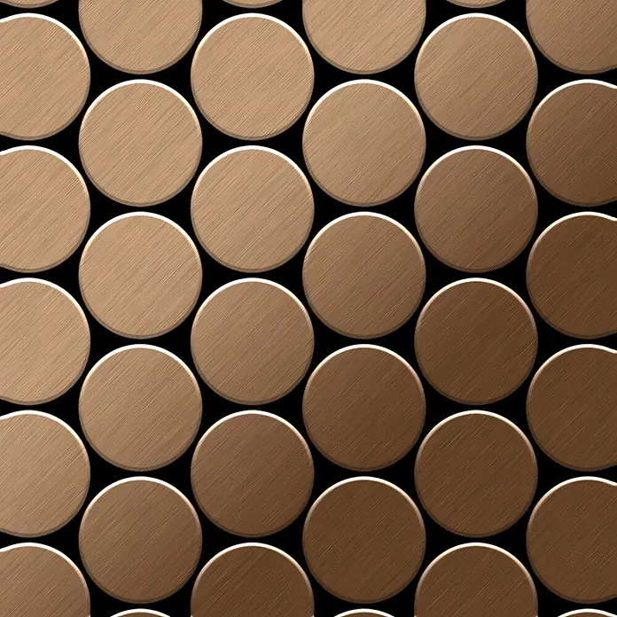 ALLOY Mosaikfliese Mosaik Fliese massiv Titan gebürstet kupfer 1,6mm stark Medallion-Ti-AB - 313 x 256 mm, Bronze, Sonstiges - Texturierte braune runde Scheiben in dekorativem Muster, mit einem Farbverlauf.