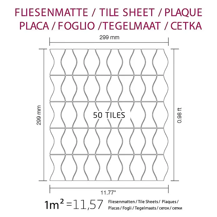 ALLOY Mosaikfliese Mosaik Fliese massiv Metall Titan gebürstet gold 1,6mm Kismet & Karma-Ti-GB - 299 x 299 mm, Gold, Sonstiges - Fliesenmatte mit 50 wellenförmigen, sanduhrförmigen Mosaikfliesen, 299x299mm.