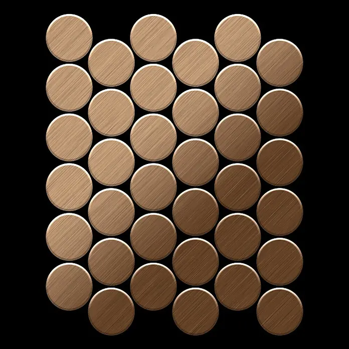 ALLOY Mosaikfliese Mosaik Fliese massiv Titan gebürstet kupfer 1,6mm stark Medallion-Ti-AB - 313 x 256 mm, Bronze, Sonstiges - Runde Holzfliesen in braunem Farbverlauf.
