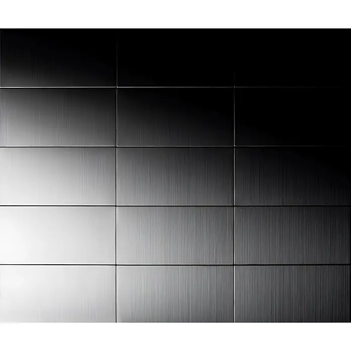 ALLOY Mosaikfliese Mosaik Fliese massiv Edelstahl gebürstet grau 1,6mm stark Bauhaus-S-S-B - 318 x 329 mm, Grau, Silber, Sonstiges - Gebürstete Metallwandpaneele mit einem Helligkeitsverlauf von hell nach dunkel und moderner Textur.