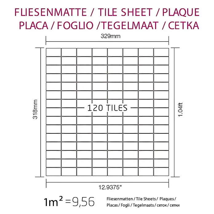 ALLOY Mosaikfliese Mosaik Fliese massiv Edelstahl gebürstet grau 1,6mm stark Bauhaus-S-S-B - 318 x 329 mm, Grau, Silber, Sonstiges - Weiße Fliesenmatte mit 120 kleinen Fliesen, insgesamt 329x318mm.