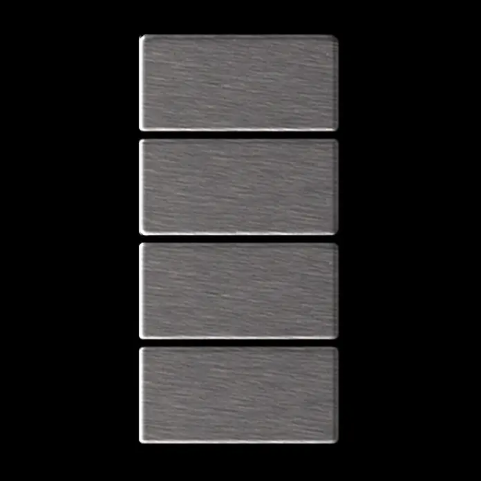 ALLOY Mosaikfliese Mosaik Fliese massiv Edelstahl gebürstet grau 1,6mm stark Bauhaus-S-S-B - 318 x 329 mm, Grau, Silber, Sonstiges - Vier gestapelte rechteckige Platten aus gebürstetem grauem Metall.
