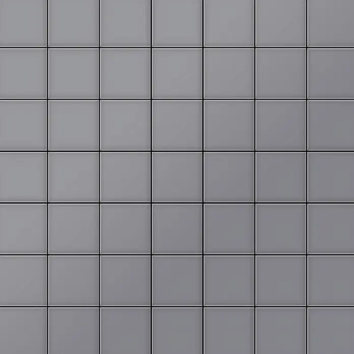 ALLOY Mosaikfliese Mosaik Fliese massiv Metall Edelstahl matt grau 1,6mm stark Attica-S-S-MA - 295 x 295 mm, Grau, Silber, Matt - Nahtloses Muster aus grauen quadratischen Fliesen mit dunklen Fugen.