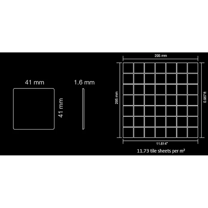 ALLOY Mosaikfliese Mosaik Fliese massiv Edelstahl hochglänzend grau 1,6mm stark Attica-S-S-M - 295 x 295 mm, Grau, Silber, Hochglänzend - Mosaikfliesenmatte (295x295 mm) aus 41x41 mm, 1,6 mm dicken Einzelfliesen, 11,73 Matten pro m².