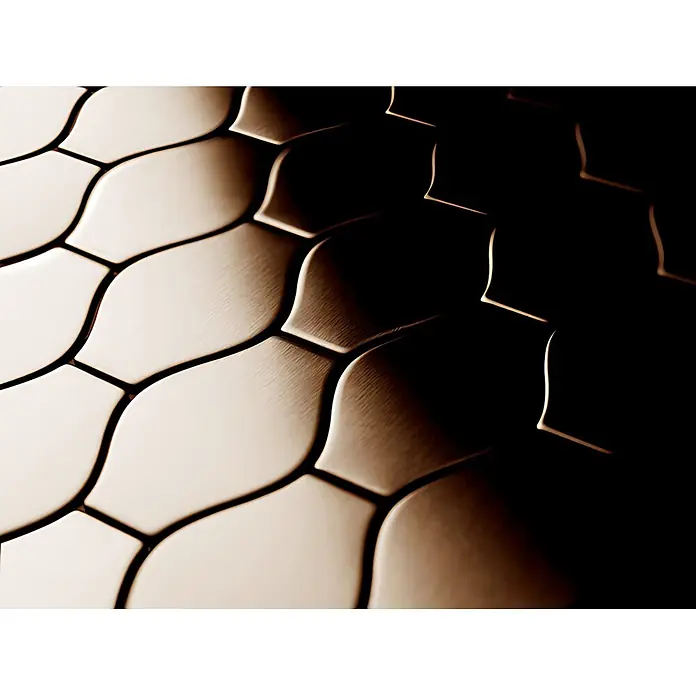 ALLOY Mosaikfliese Mosaik Fliese massiv Metall Titan gebürstet kupfer 1,6mm stark Karma-Ti-AB - 329 x 301 mm, Bronze, Sonstiges - Metallische, hellbronzefarbene Ogee-Fliesen mit gebürsteter Textur, in einem ineinandergreifenden Muster.
