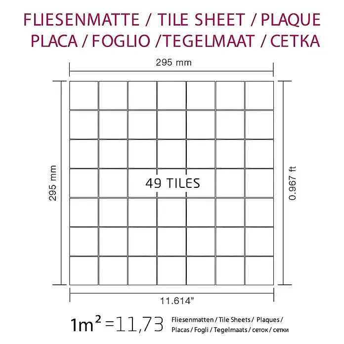 ALLOY Mosaikfliese Mosaik Fliese massiv Edelstahl hochglänzend grau 1,6mm stark Attica-S-S-M - 295 x 295 mm, Grau, Silber, Hochglänzend - Quadratische Fliesenmatte, 295x295mm (11.614"), mit 49 Fliesen.