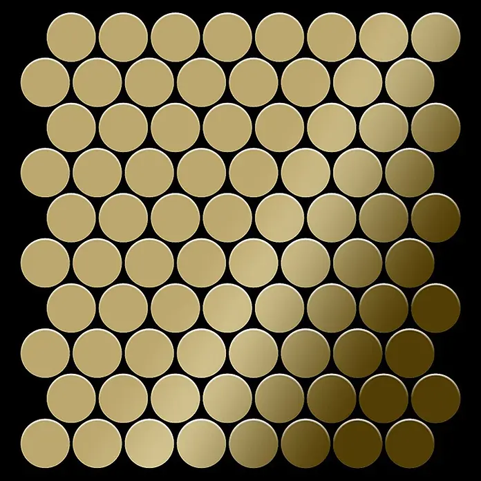 ALLOY Mosaikfliese Mosaik Fliese massiv Titan hochglänzend gold 1,6mm stark Dollar-Ti-GM - 295 x 322 mm, Gold, Hochglänzend - Goldene Penny-Round-Mosaikfliesen, hellgold bis dunkelbronze.