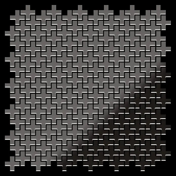 ALLOY Mosaikfliese Mosaik Fliese massiv Titan hochglanz dunkelgrau 1,6mm Swiss Cross-Ti-SM - 322 x 322 mm, Schwarz, Grau, Hochglänzend - Verzahnendes Muster aus grauen Kreuzformen, mit einem Hell-Dunkel-Verlauf.
