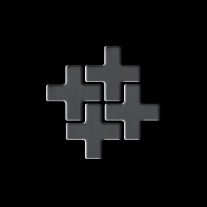 ALLOY Mosaikfliese Mosaik Fliese massiv Edelstahl marine hochglanz grau Swiss Cross-S-S-MM - 322 x 322 mm, Grau, Silber, Blau, Hochglänzend - Vier dunkelgraue, kreuzförmige, ineinandergreifende Fliesen in quadratischer Anordnung.