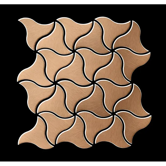 ALLOY Mosaikfliese Mosaik Fliese massiv Metall Titan gebürstet kupfer 1,6mm stark Ninja-Ti-AB - 313 x 255 mm, Bronze, Sonstiges - Bronzefarbene Metallfliesen mit gebürsteter Oberfläche, die ein verwobenes Wellenmuster bilden.