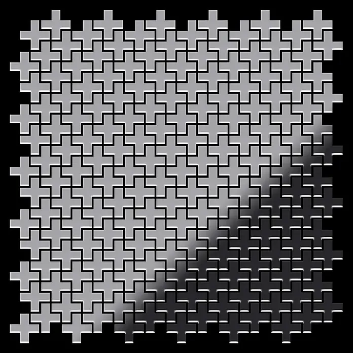 ALLOY Mosaikfliese Mosaik Fliese massiv Edelstahl hochglanz grau 1,6mm Swiss Cross-S-S-M - 322 x 322 mm, Grau, Silber, Hochglänzend - Fliesenmuster aus Pluszeichen, mit einem Grau-zu-Dunkelgrau-Farbverlauf.