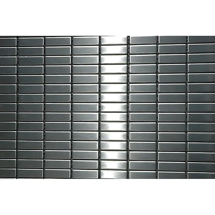 ALLOY Mosaikfliese Mosaik Fliese massiv Edelstahl gebürstet grau 1,6mm stark Cabin-S-S-B - 316 x 329 mm, Grau, Silber, Sonstiges - Gebürstete, metallische rechteckige Mosaikfliesen mit reflektierender Oberfläche.