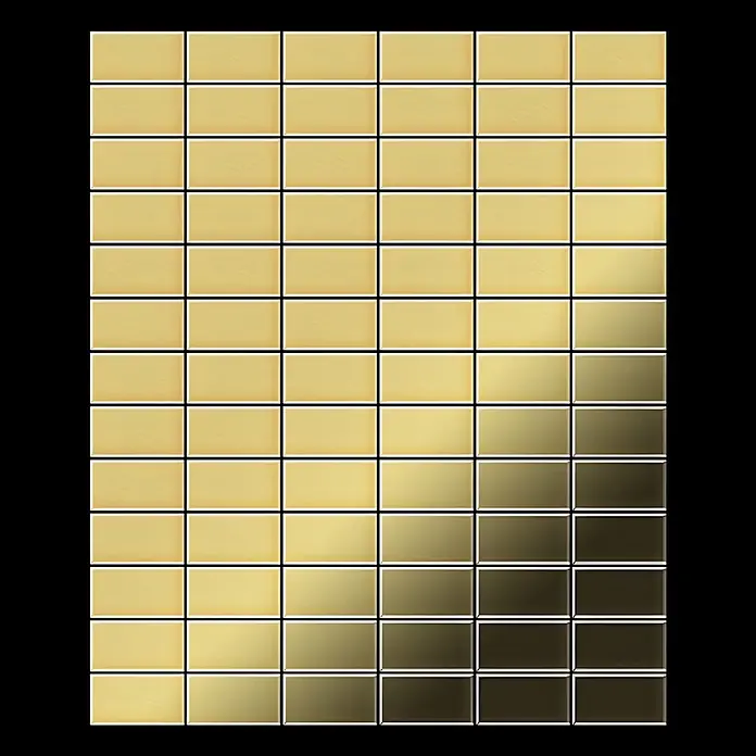 ALLOY Mosaikfliese Mosaik Fliese massiv Metall Messing gewalzt gold 1,6mm stark Bauhaus-BM - 318 x 329 mm, Gold, Sonstiges - Raster aus Metallfliesen mit Farbverlauf von hellem Gold zu Dunkelbraun.