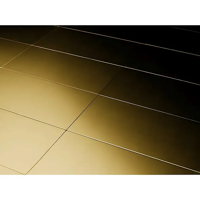 ALLOY Mosaikfliese Mosaik Fliese massiv Metall Messing gewalzt gold 1,6mm stark Bauhaus-BM - 318 x 329 mm, Gold, Sonstiges - Goldene Metallplatten in geometrischem Muster, von hell nach dunkel verlaufend.