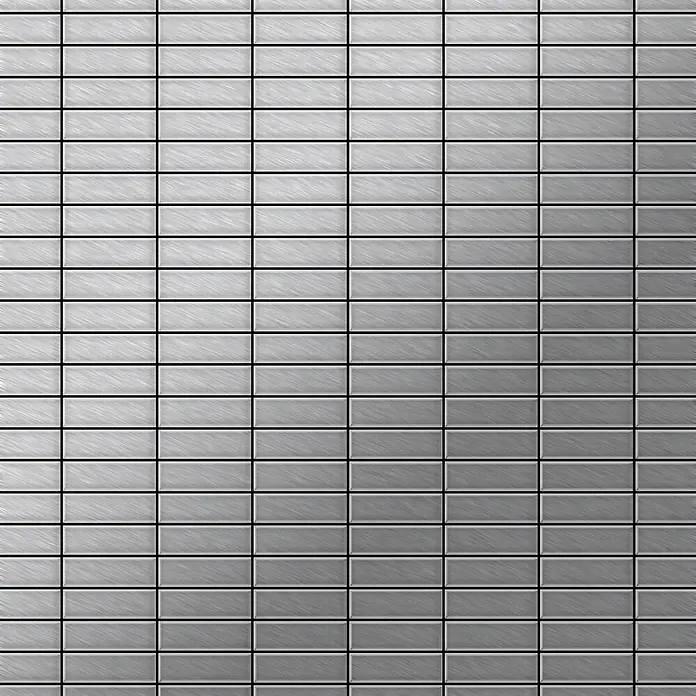 ALLOY Mosaikfliese Mosaik Fliese massiv Edelstahl gebürstet grau 1,6mm stark Cabin-S-S-B - 316 x 329 mm, Grau, Silber, Sonstiges - Texturierte graue metallische Rechteckfliesen in einem Gittermuster.