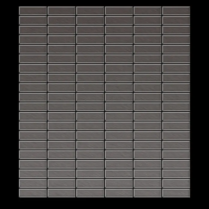 ALLOY Mosaikfliese Mosaik Fliese massiv Titan gebürstet dunkelgrau 1,6mm stark Cabin-Ti-SB - 316 x 329 mm, Schwarz, Grau, Sonstiges - Dunkelgraue Rechteckfliesen mit gebürsteter Metalloberfläche und erhabenen Kanten, gitterförmig angeordnet.
